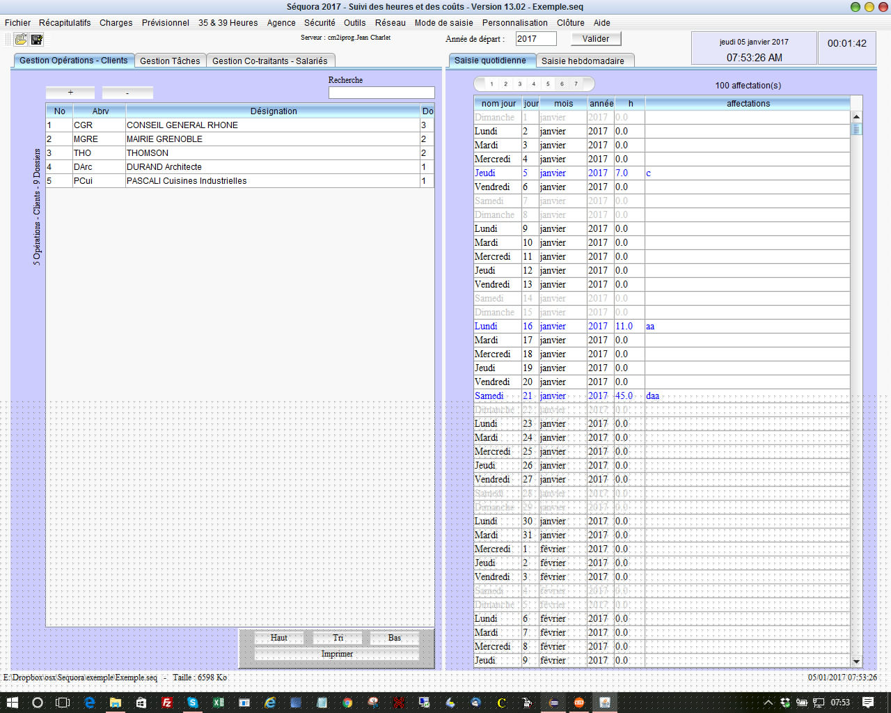 gestion des temps et pointage des heures Séquora 13.02